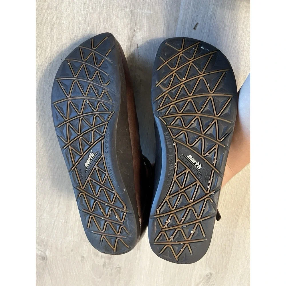 Womens 8 B Kalso Earth Solar Mary Jane Strap Shoes Brown Leather Negative Heel